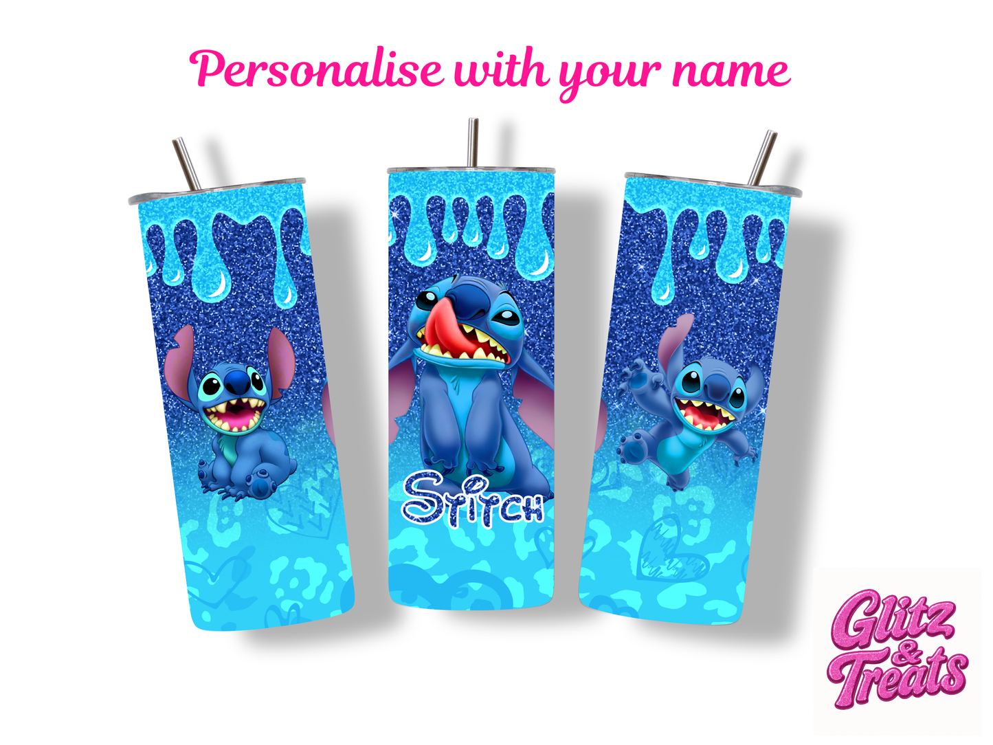 Blue Glitter Stitch Tumbler