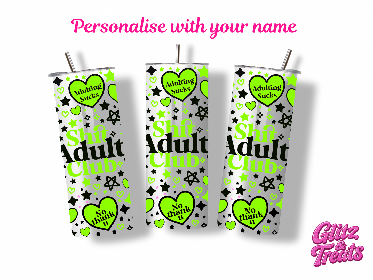 “Adulting Sucks” Personalised 20oz Tumbler – Shit Adult Club Edition