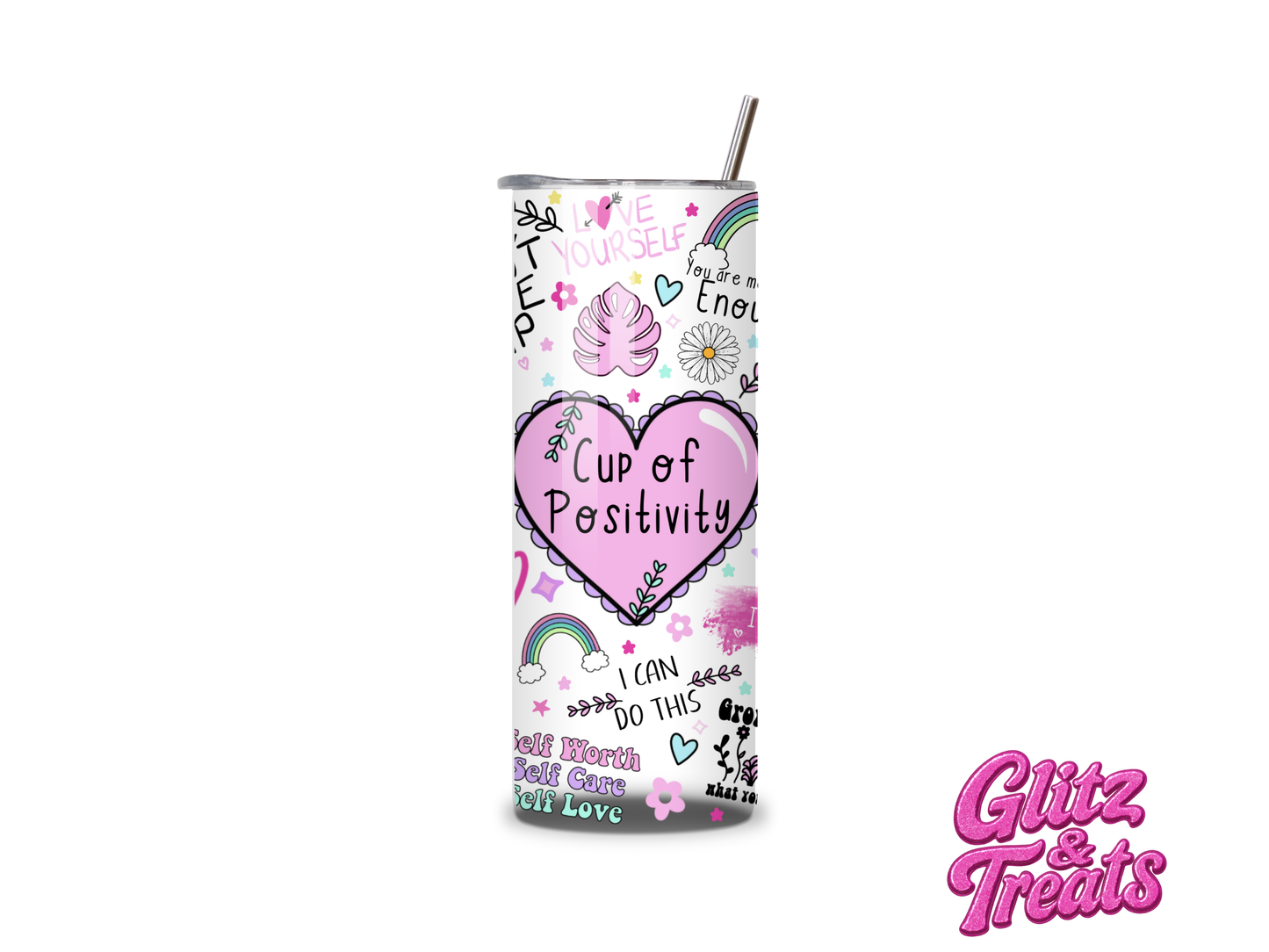 Cup of Positivity — 20oz Tumbler (Leak-Proof Slide Lid + Straw)