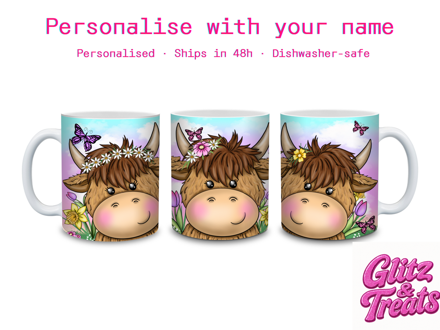 Spring Highland Cow Trio Mug