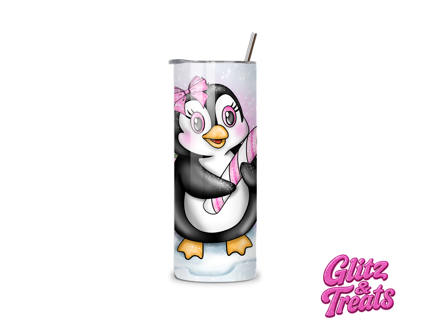 The Pink Lady Penguin Peppermint Christmas Tumbler (Personalised)