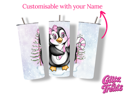 The Pink Lady Penguin Peppermint Christmas Tumbler (Personalised)